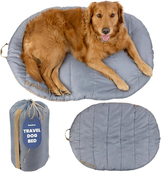 Travel Dog Bed (42" x 30") – Foldable, Packable Camping Dog Bed – Water Resistant, Cozy & Durable Mat with Soft Padding – Compact, Portable & Machine Washable – Large & Small Breeds – Grey