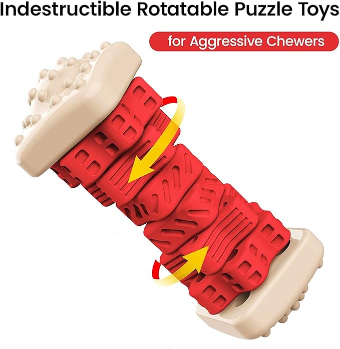 Dog Toys for Aggressive Chewers, Tough Dog Chew Toys, with Beef Flavor, Safe Rubber Indestructible, for Large Medium Small Dogs - Red