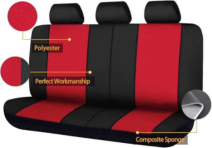 Flying Banner Rear Bench car seat Covers car seat Protectors Split 40/60 50/50 60/40 (Black & Red, Value)