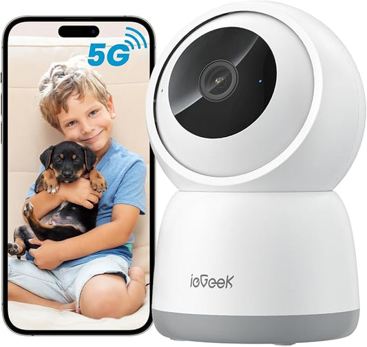 ieGeek 2K Indoor Home Security Cameras，360° Pet Camera with Auto Tracking, Motion & Sound Detection，3MP Night Vision, 2.4G/5G WiFi Dog Camera with Phone App, Cloud & Memory Storage, Works with Alexa