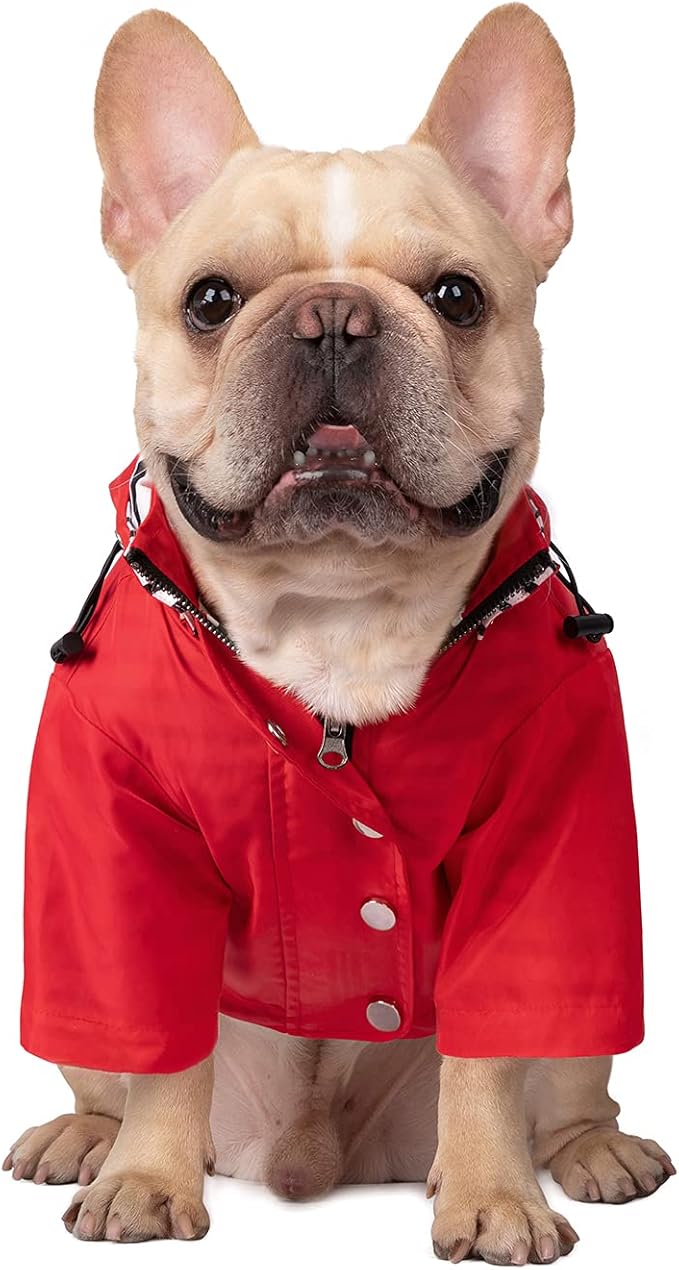 HDE Dog Raincoat Poncho Double Layer Zip Rain Jacket with Removable Hood, Leash Hole for Small to 3XL Dogs and Puppies Red - L
