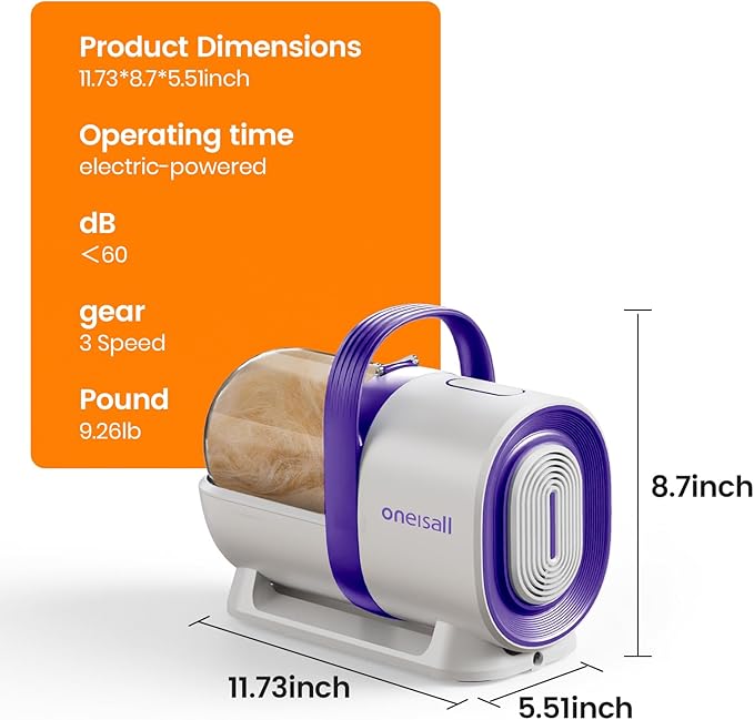 oneisall Dog Grooming Vacuum, Pet Grooming Vacuum with Clipper Nail Grinder, 1.5L Dust Cup Dog deshedding Vacuum Brush with 7 Pet Grooming Tools for Shedding Pet Hair, Home Cleaning