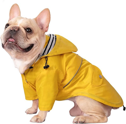 HDE Dog Raincoat Poncho Double Layer Zip Rain Jacket with Removable Hood, Leash Hole for Small to 3XL Dogs and Puppies Yellow - L
