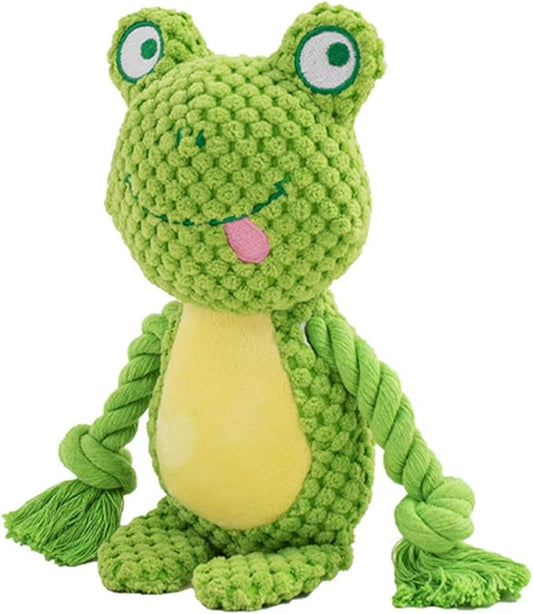 Dog Toys, Dog Squeaker Toys with Crinkle Paper, Stuffed Animal Dog Plush Chewing Toy, Cotton Rope Interactive Toys for Puppy, Small, Middle Dogs (Green Frog)