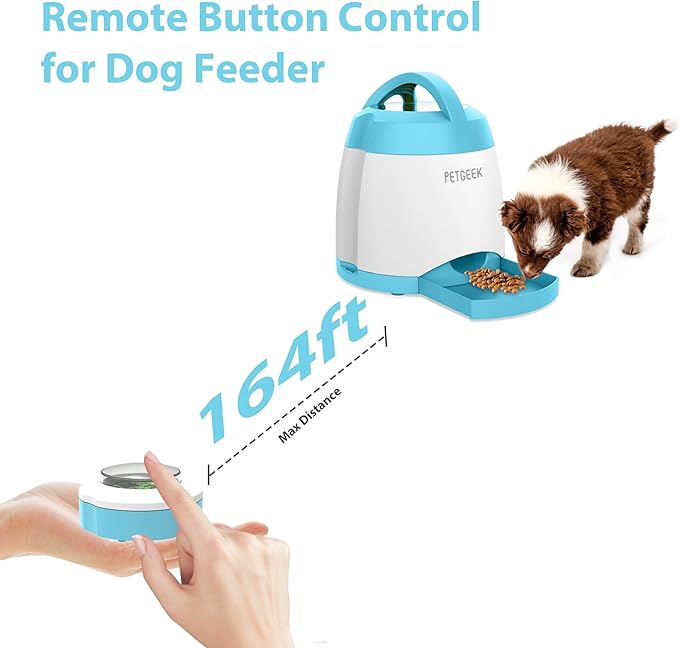 PETGEEK Automatic Dog Feeder/Treat Dispenser with Rechargeable Button Remote Control, Interactive Dog Food Puzzle & Stimulation Toys, 400ml Capacity Pet Dispensing Toy for Indoor/Outdoor Play