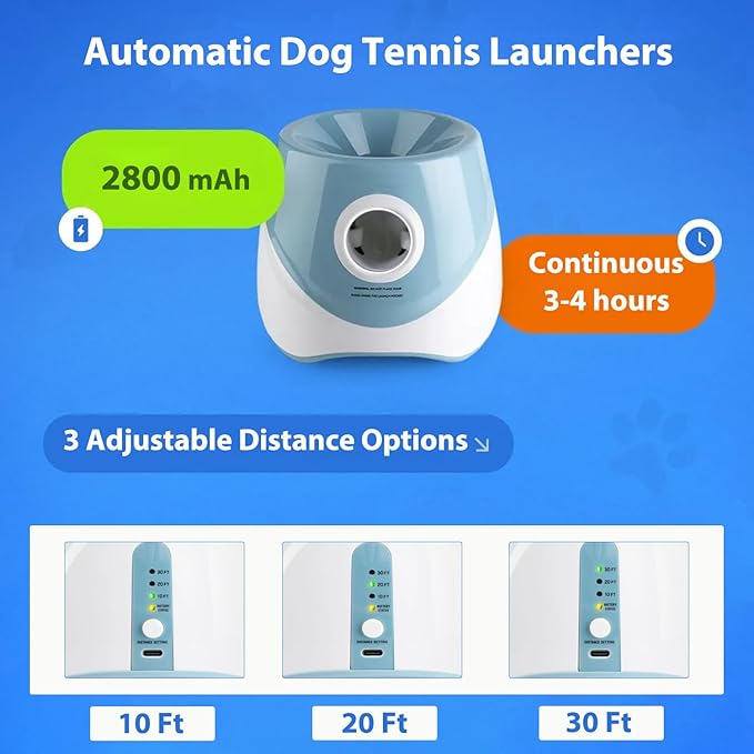Automatic Dog Toy Ball Launchers for Dog, Upgrade Thrower Machine Fetch Toy 10-30 Ft Outdoor Indoor, Interactive Tennis Launcher with 3 ETPU Balls for Small & Medium Puppy