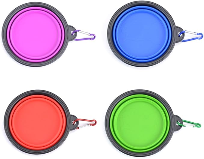 Collapsible Dog Bowls - 4 Pack, Portable Travel Water and Food Bowl with Carabiner Clip for Dogs and Cats - Ideal for Walking, Traveling, and Hiking