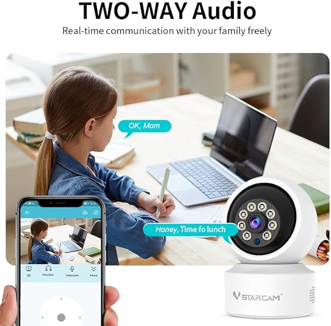VSTARCAM Indoor Security Camera, Wireless Cameras for Home Security with Color Night Vision, 720P HD, AI Motion Detection, 360° View Pan/Tilt, Two-Way Audio, Cloud Storage 05