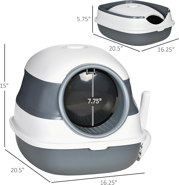 PawHut Cat Litter Box with Lid, Covered Litter Box w/High Sides, Air Freshener, Large Two-Way Entrance Kitty Toilet, Foldable, Easy Clean, White