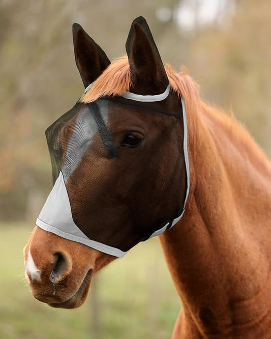 Hilltown Adjustable Fly Mask for Horse with Ears - UV-Block, Large Eye Space, Breathable, Built to Last, Comfort Fit - Horse Fly Mask for Daily Stable, Hot Weather Riding & Competition - Pony, Grey