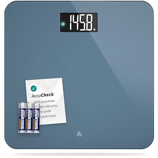 Greater Goods Digital AccuCheck Bathroom Scale for Body Weight, Capacity up to 400 lbs, Batteries Included, Stone Blue