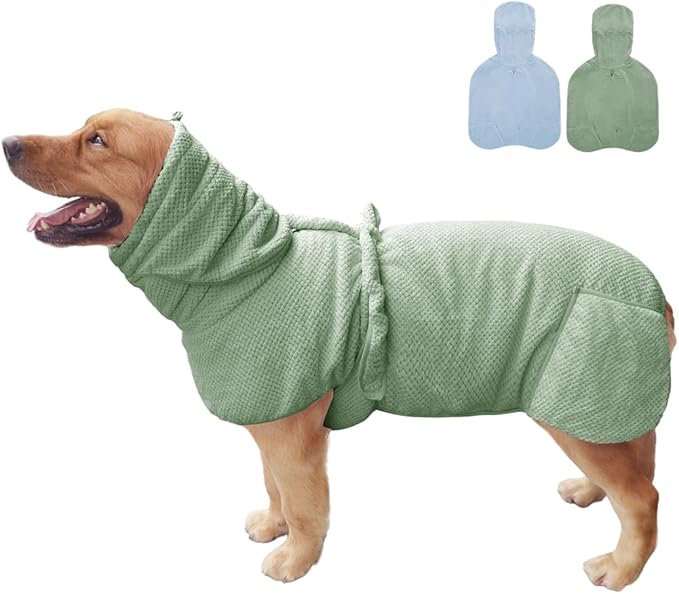 Microfiber Dog Bathrobe Towel Super Absorbent Dog Quick Dry Bathrobe for Puppies, Suitable for Medium and Large Dogs (Green Jacquard, XL)