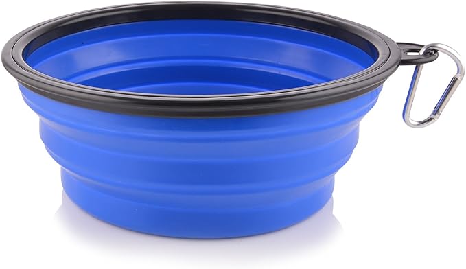 Extra Large Collapsible Dog Bowl, 3L XL Travel Dog Bowl, Foldable Travel Water Dish, 102oz X-Large Portable Collapsable Traveling Bowls with Carabiner for Dogs Walking, Hiking (Blue)