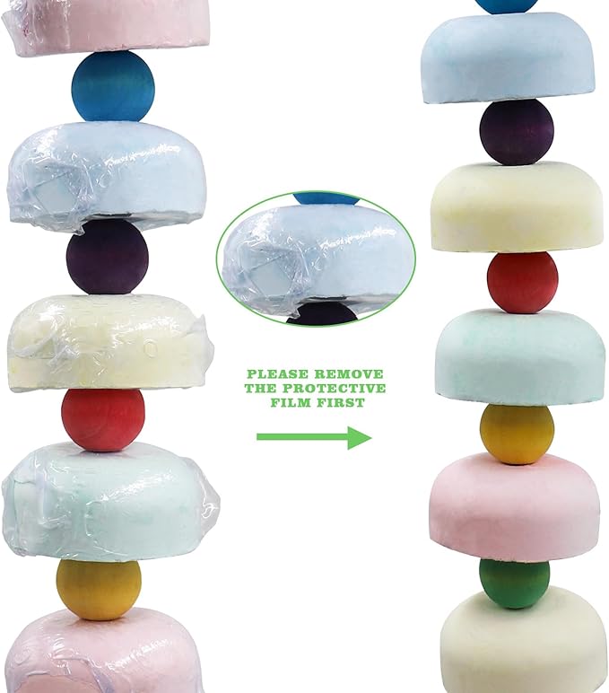 Mineral Chew Toy 2-Pack – Colorful Beaded Bird Toys with Bells | Beak Grinding & Foraging Enrichment for African Grey, Amazon Parrots, Budgies, Cockatiels, Conures