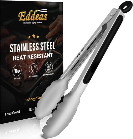 Kitchen Tongs - 9 inch Heavy Duty Food Tongs, Ergonomic Grip Superior Stainless Steel and Non-Slip Heat Resistant handle - Perfect for Cooking, Salad, Grilling, Barbecue,Dishwasher safe
