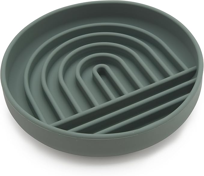 The Slowdown Bowl Silicone Slow Feeder for Cats & Kittens, Slow Eating Mealtime Solution with Modern Lick Mat Design, Reduces Gulping, Fits 1 Cup 6” Across x 1.25” Tall, Small-Spruce
