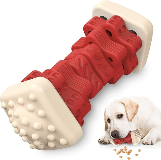 Dog Toys for Aggressive Chewers, Tough Dog Chew Toys, with Beef Flavor, Safe Rubber Indestructible, for Large Medium Small Dogs - Red