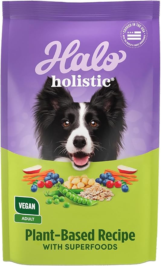 Halo Holistic Plant-Based Recipe With Superfoods, Complete Digestive Health, Vegan Dry Dog Food Bag, Adult Formula, 10-lb Bag