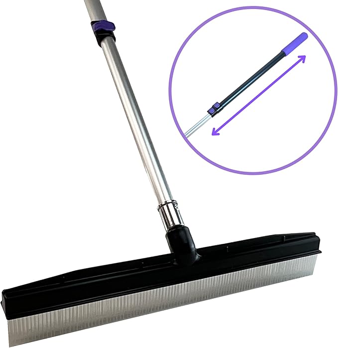 Room Groom PET Carpet Rake and Groomer with Telescoping 54 Inch Adjustable Handle, Rugs, and Artificial Turf, Purple Grip, Black/Purple