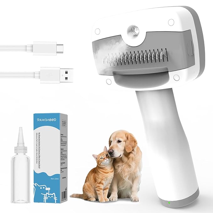 3 in 1 Pet Steam Brush for Dogs & Cats – Self Cleaning, Hair Removal Comb Steam for Shedding & Dematting for Long & Short Haired Pets,Includes Pet Enssence