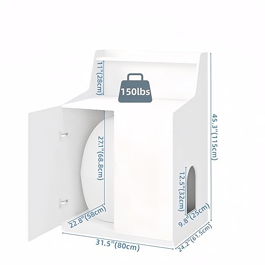 Large Cat Litter Box Enclosures,Litter Robot Enclosure,Hidden Litter Box Furniture,Hidden Cat Washroom Furniture with Door,Kitty Litter Box Furniture with Hidden Storage As Sideboard Cabinet