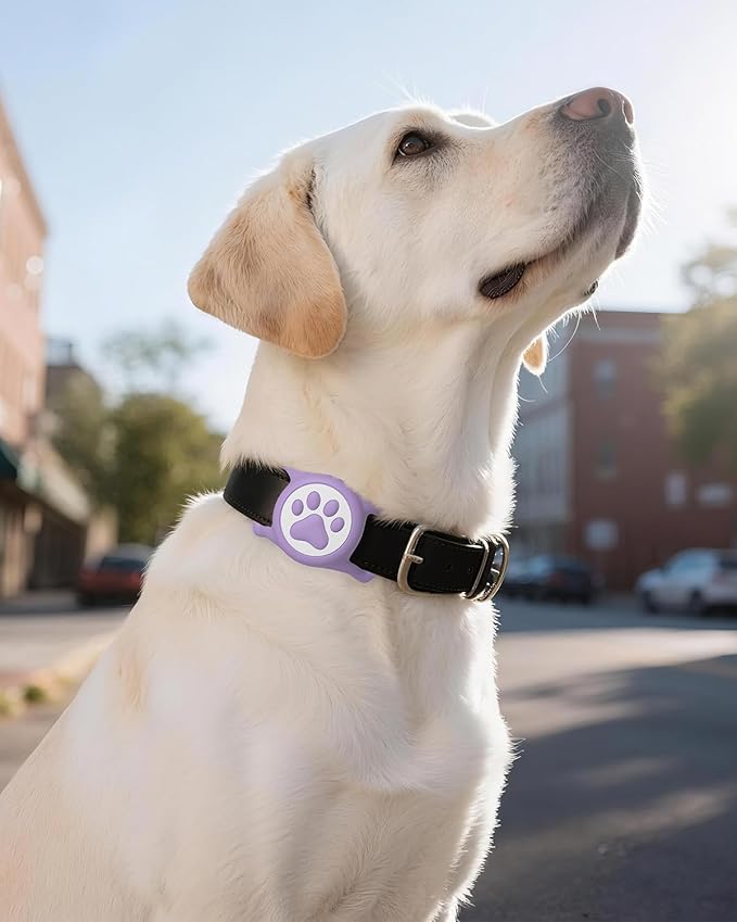 IP68 Waterpoof Dog Airtag Holder, Stretchy Silicone Full Body Covered Apple Air Tag Holder for Dog Cat Collar Fit All Width Collar (Purple, 1 Pack)