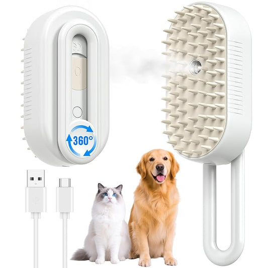 Cat Steam Brush for Shedding, Pet Steam Brush for Cats and Dog, 4 in 1 Rechargeable Cat Hair Brush, Spray Anti-Static, Massage, Cleaning, Shedding & Combing All In One, for Long & Short Haired Pets!