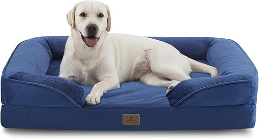 Bedfolks Orthopedic Dog Bed XL, Waterproof Dog Sofa Bed for Extra Large Dogs, Egg Foam Pet Couch Bed with Removable Washable Cover and Nonslip Bottom, Navy Blue