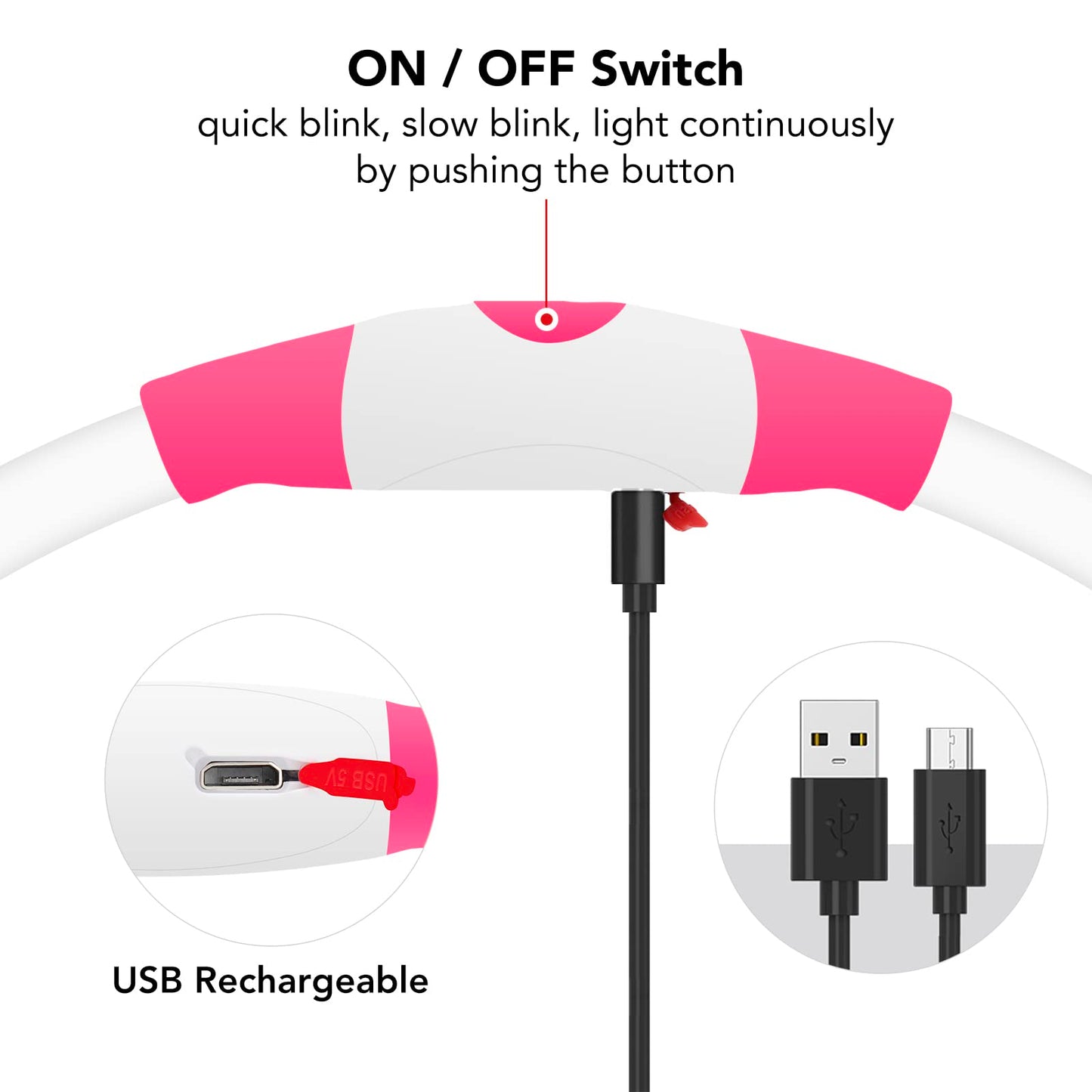 Colaseeme LED Dog Collar, Light Up Dog Collar 1 Count USB Rechargeable TPU Glow Safety Dog Necklace Light, Dog Lights for Small Medium Large Dogs, Please Do Not Use Fast Charging (Pink)