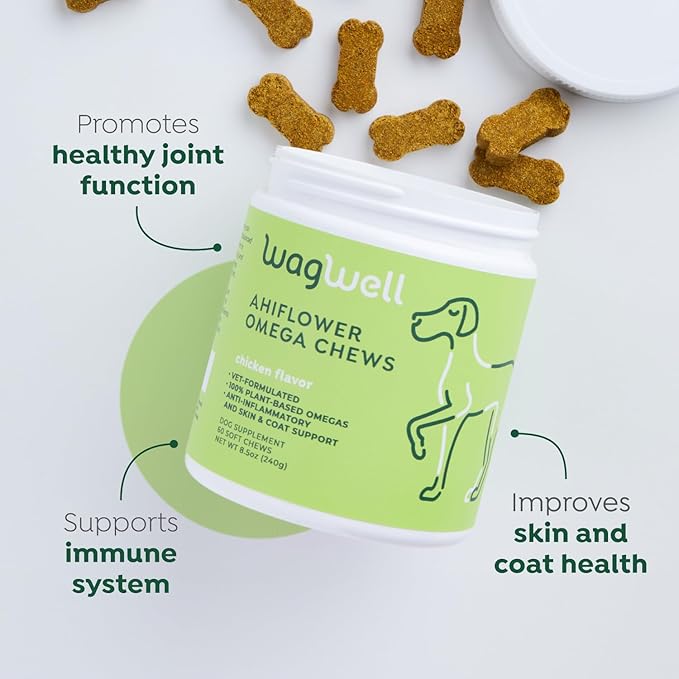 WagWell Ahiflower Omega Oil Dog Chews, Allergy and Itch Chews & Mobility Chews Bundle - Skin, Coat, Hip and Joint Supplement for Dogs - Itch Relief and Digestive Health