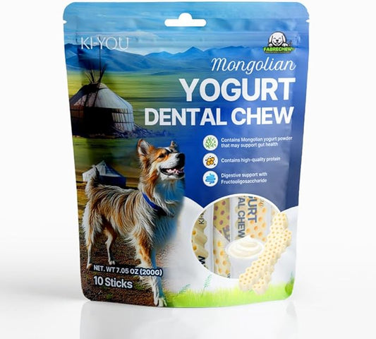 KI-You Mongolian Yogurt for Dogs – Soft Honeycomb Shape for Advanced Dental Care, Probiotic & Prebiotic Rich for Gut Health, for Sensitive Gums (Chew - Long Type)