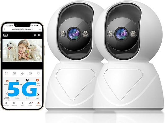 Indoor Security Camera, 5G WiFi Pan/Tilt Home Cameras for Baby Monitor/Pet/Elder/Kids/Bedroom, Auto-Focus and Zoom, Motion Tracking, 2-Way Audio, Siren, 3 Night Vision, Cloud & SD Card Storage
