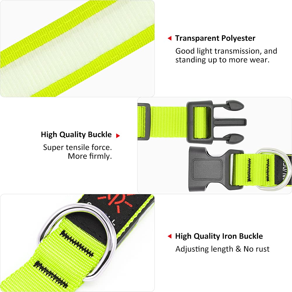 BSEEN Light Up Dog Collar, Rechargeable LED Dog Collar Reflective Pet Glow Collar Dog Lights for Night Walking (Neon Green, Medium)