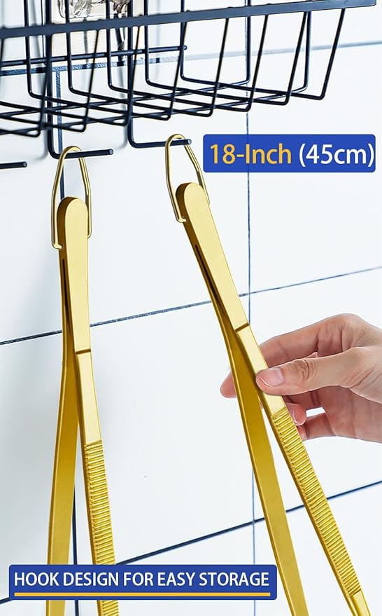 JETKONG 2 Pcs 18 Inch (45cm) Stainless Steel Grill Tongs Heavy Duty Giant Tweezer Tongs, Extra Large Tweezers Tools for Cooking, Grilling, BBQ and Turning Food (Gold)