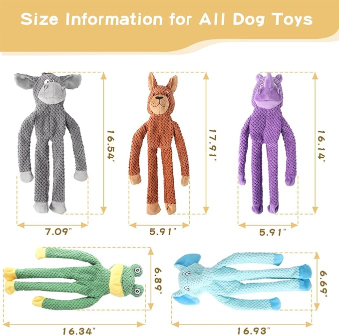 5 Pack Dog Squeak Toys, Durable Plush Chew Toys for Small, Medium & Large Dogs for Teething & Interactive Play
