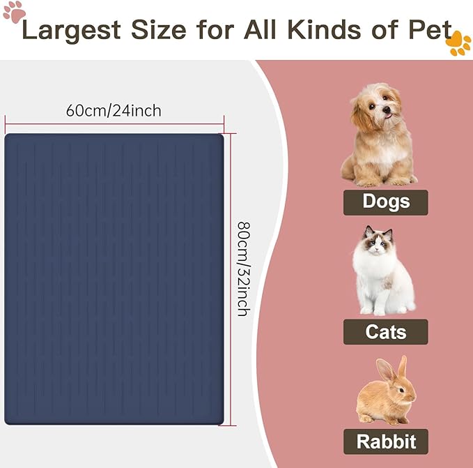 Large Dog Mats for Food and Water, 32"x24" Waterproof Pet Food Mats for Floor Nonslip Silicone Bowl Mats with Raised Edges