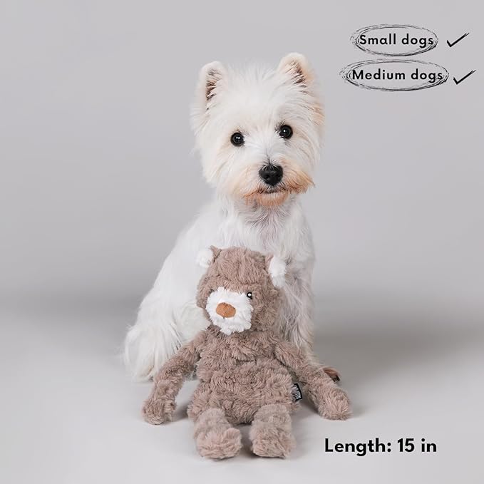 Stuffless Dog Toy, Plush Puppy Squeaky Toy with Bear Design for Foraging Snuggling Fetch Retrieve, No Stuffing Crinkle Snuffle Puzzle Chew Toy for Small Medium and Large Dogs