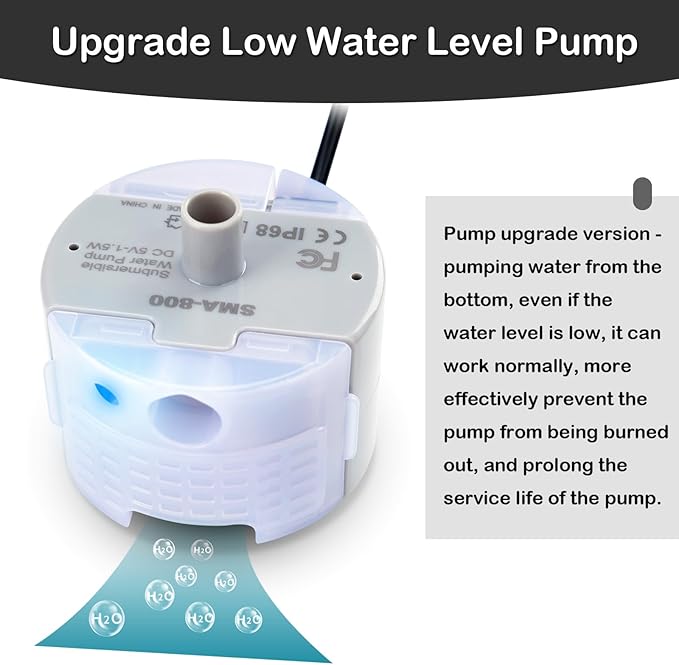 Cat Water Fountain Pump, Pet Water Fountain Replacement Pump SMA-800 Submersible Motor for Stainless Steel Indoor Cat Fountain Pump Replacement(Bottom Pumping)