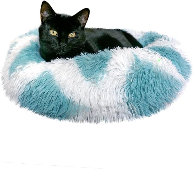 Whiskers & Friends Cat Bed, Cat Beds for Indoor Cats Washable, Orthopedic Soft Fluffy Round Calming Pet Bed for Small to Large Kitty Kittens & Dogs, Small Dog Beds & Furniture