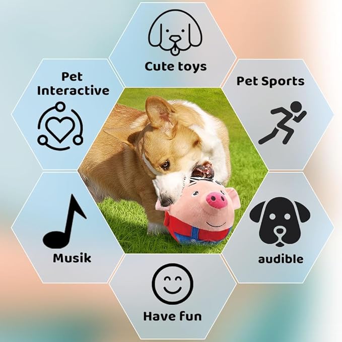 Interactive Dog Toys,Active Moving Pet Plush Toy,2025 New shaking dog ball pig dog toy Interactive Dog Ball with song Squeaky Moving Dog Ball Toy,Rechargeable Toys to Keep Them Busy Dog Toys(Bule Pig)
