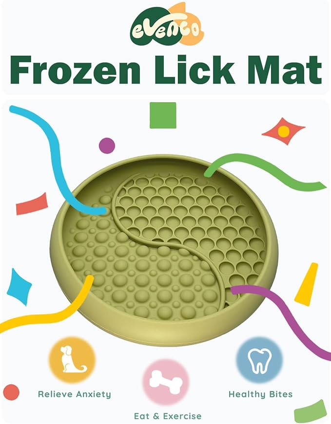 Lick Mat for Dogs, Silicone Slow Feeder Licking Mat with Non-Slip Suction Cups, Freeze-Friendly Lick Bowl for Enrichment Play, Anxiety Relief & Keeps Busy (8.0" x 1.4" Green)