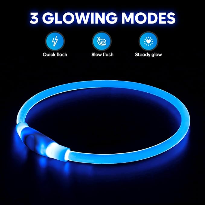 HIGO LED Dog Collar, USB Rechargeable Light Up Dog Collars Glow in The Dark, TPU Cuttable Pet Safety Dog Necklace for Nighttime Dog Walking (Blue)