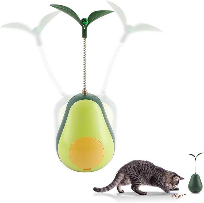 Cat Toys for Indoor Cats, Cat Puzzle Feeder, Cat Treat Ball with Tumbler Design, Holds Catnip Balls, Avocado Styling with Engaging Teaser Wand, Bell Sound, Slow Food Dispenser, for Pets