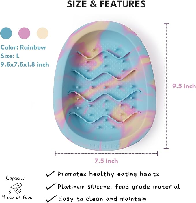 Interactive Dog&Cat Lick Mat Bowls, BPA-Free Silicone Dog Slow Feeder Bowl with Suction Cups, Non Slip Food Bowl for Dogs and Cats, Reduces Boredom and Anxiety, Dishwasher Safe, Rainbow