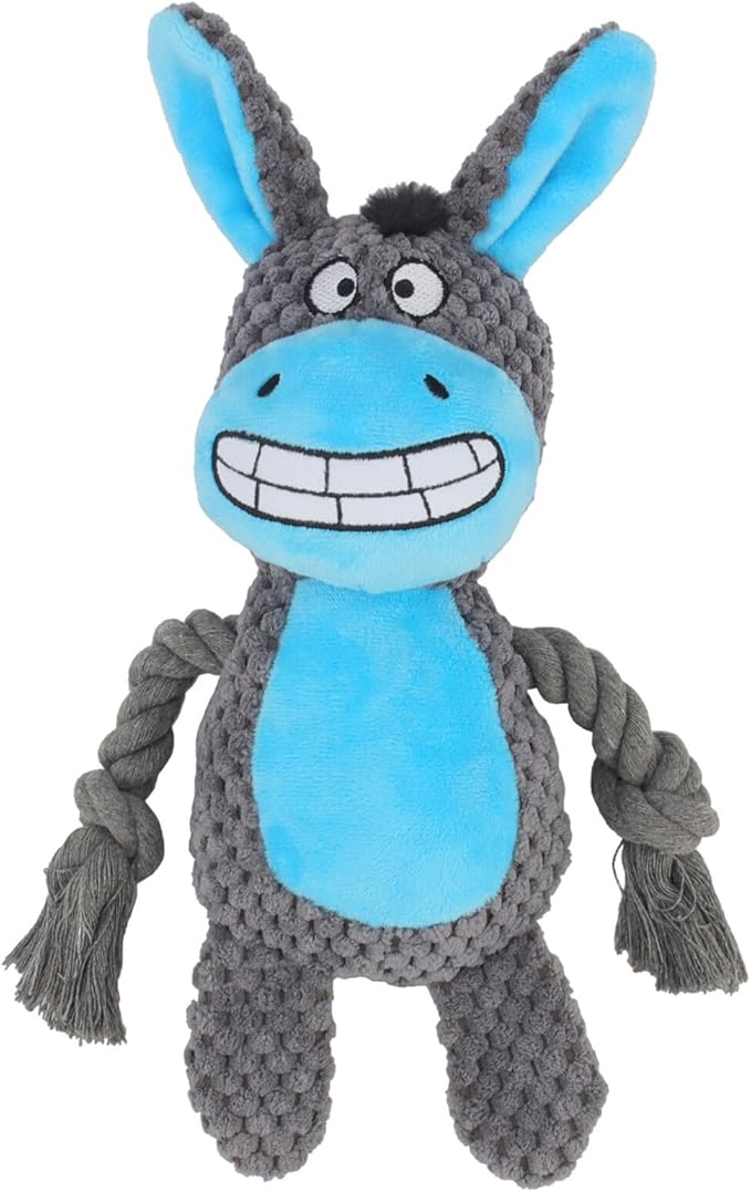 Dog Toys, Dog Squeaker Toys with Crinkle Paper, Stuffed Animal Dog Plush Chewing Toy, Cotton Rope Interactive Toys for Puppy, Small, Middle Dogs (Dark Gray Donkey)