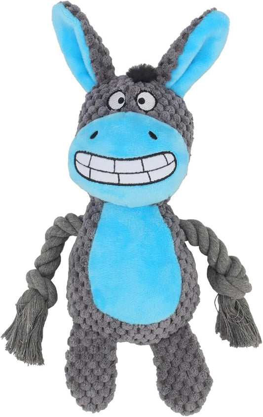 Dog Toys, Dog Squeaker Toys with Crinkle Paper, Stuffed Animal Dog Plush Chewing Toy, Cotton Rope Interactive Toys for Puppy, Small, Middle Dogs (Dark Gray Donkey)