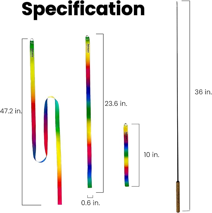 Forever Stick Ribbons - The Unbreakable Cat Toy Wand & Ribbon Attachments (3 Pc), Extra Long Durable Interactive Cat Toy for Indoor Cats, Feather Kitten Toys for Bored Indoor Adult Cats