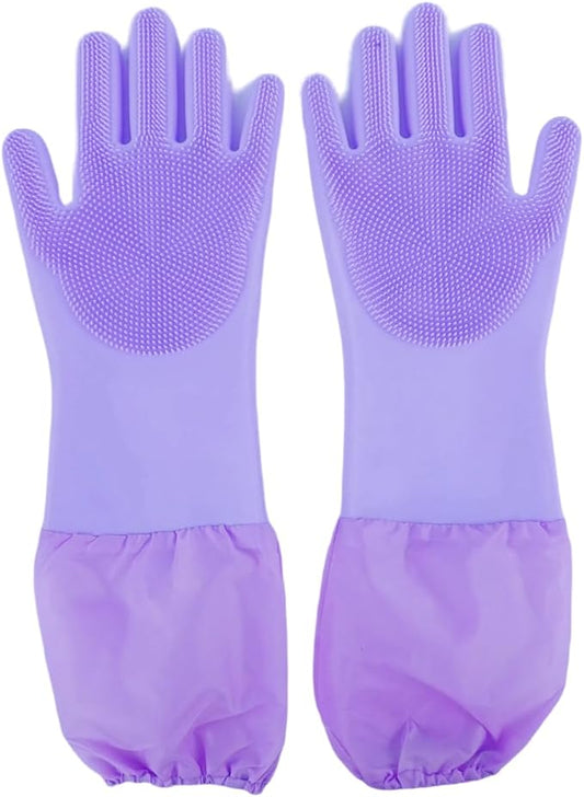Dog Bathing Gloves - Long-Sleeved Silicone Gloves, High-Density Massage Column Design, Suitable for Bathing, Massaging and Combing Cats and Dogs at Home or in Pet Shops