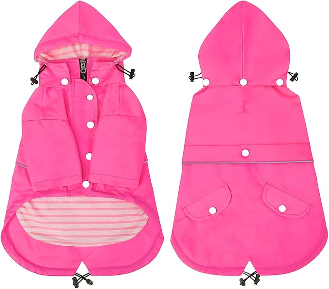 HDE Dog Raincoat Poncho Double Layer Zip Rain Jacket with Removable Hood, Leash Hole for Small to 3XL Dogs and Puppies Pink - XL