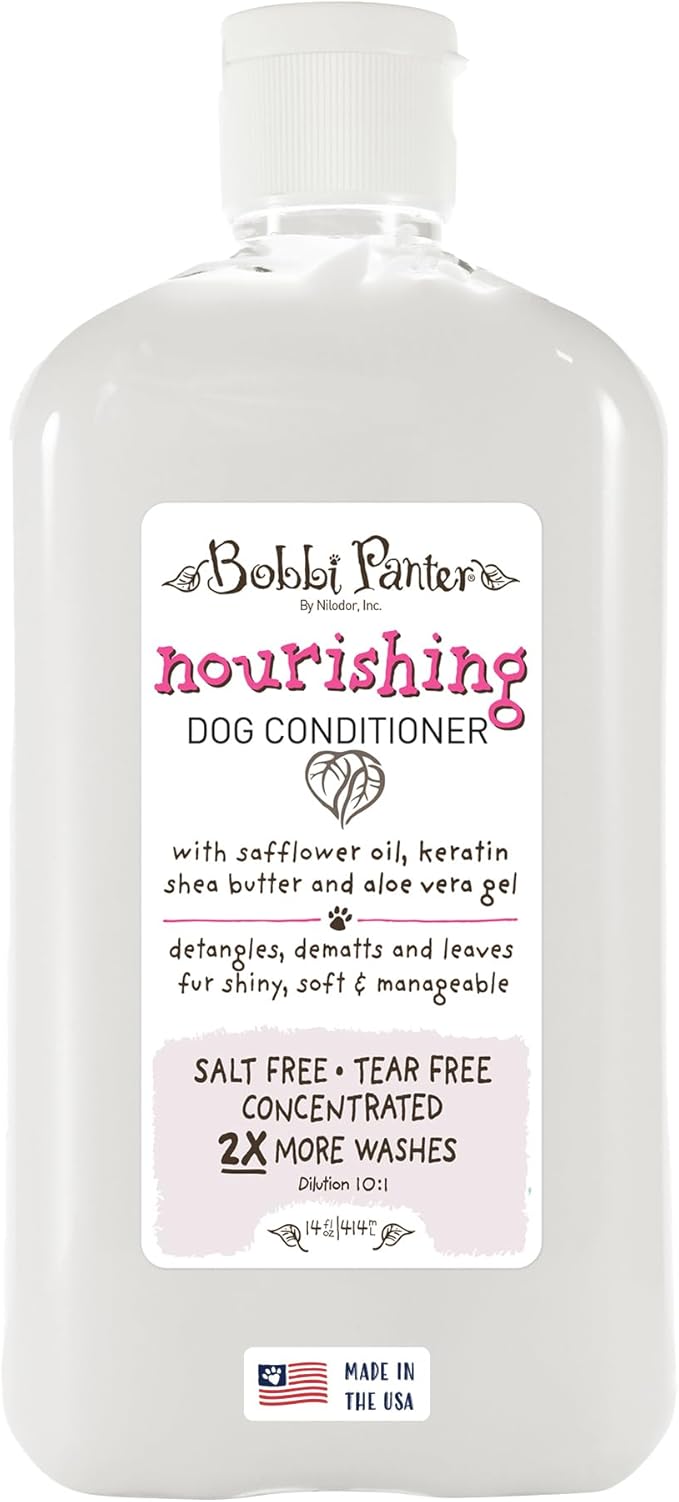 Bobbi Panter Nourishing Dog Conditioner - Detangles & De-Matts with Natural Safflower Oil, Keratin, Shea Butter, Aloe Vera for Fur, Sea Air Scent, 10:1 Concentrate, Made in The USA, 14 oz.